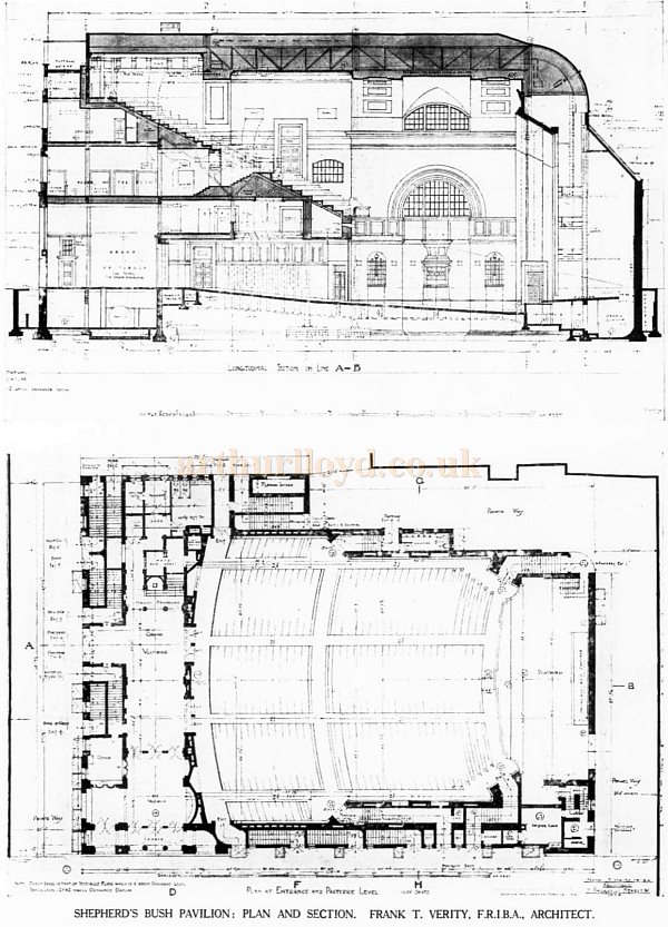 Frank T. Verity's Plans of the Shepherd's Bush Pavilion, Hammersmith, London - From The Architects' Journal, 1st of July 1925.