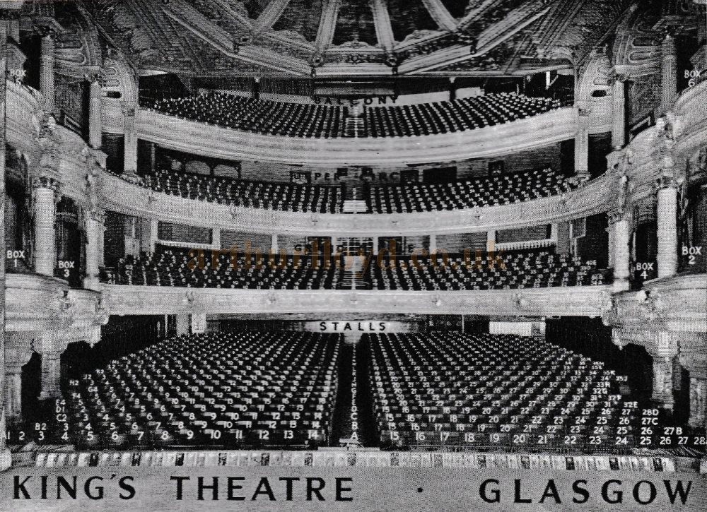 The Auditorium of the King's Theatre, Glasgow with seat numbering added - From Howard & Wyndham's Jubilee Brochure Celebrating 50 Years in Business - Courtesy Ian Grey.