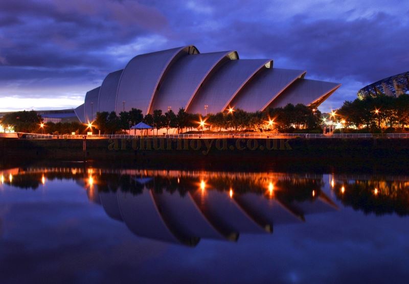 An evening view of the Armadillo on the banks of the Clyde, Glasgow - Courtesy O Pallison.
