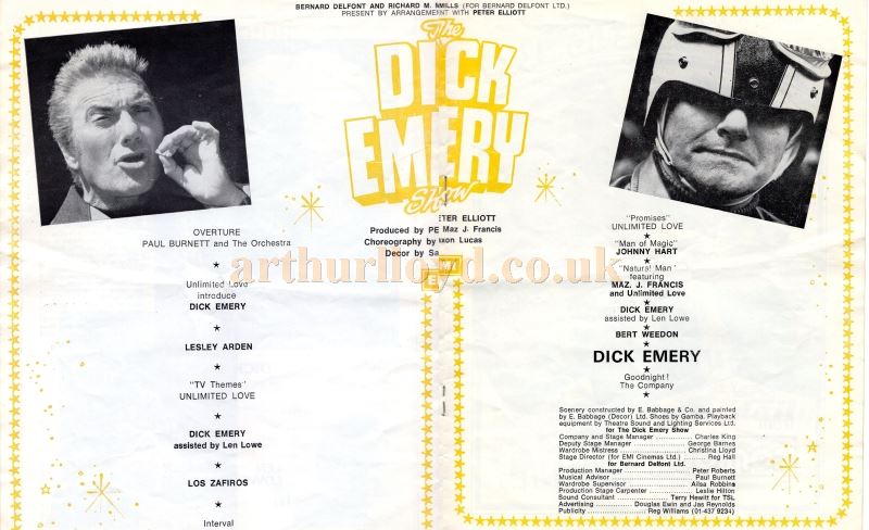 A Programme for 'The Dick Emery Show' at the ABC Theatre, Great Yarmouth in the 1970s - Courtesy Catherine Wall.