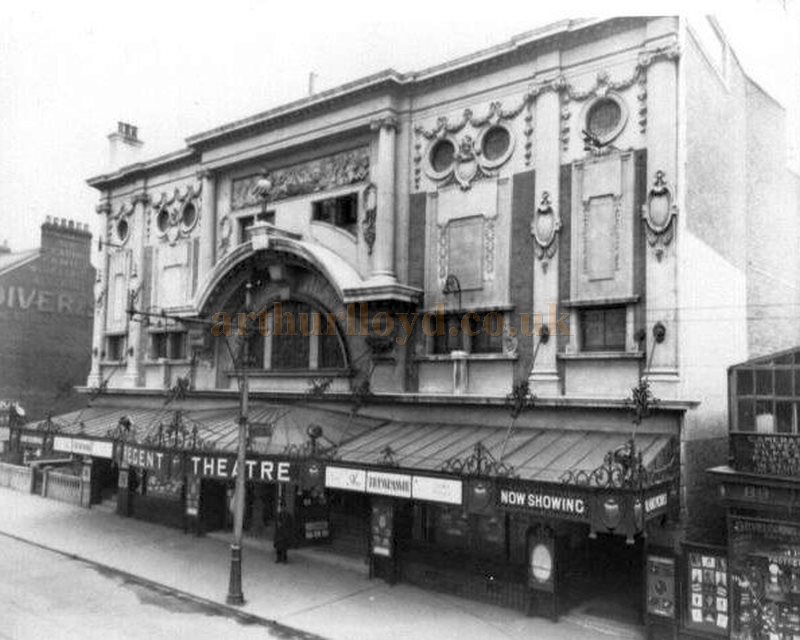 The Regent Theatre, Great Yarmouth with its elegant façade and canopy over the pavement. On the right of the building can be seen the entrance to a corridor which ran through to Albion Road - With the Kind Permission of Colin Tooke from his now out of print book 'That's Entertainment-Theatres and Cinemas of Great Yarmouth & Gorleston.'