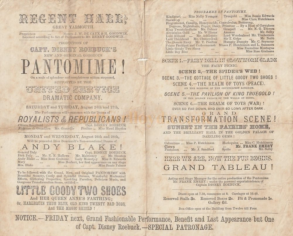 An Early Programme for the Regent Hall, Great Yarmouth - Courtesy Simon Moss, stagememories.