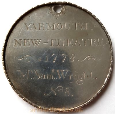 One of the Silver Tickets which gave subscribers the right to enter the Theatre Royal, Great Yarmouth at any time without having to pay admission - Courtesy Colin Tooke.