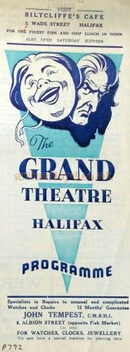 A Programme Cover for the Grand Theatre, Halifax - Courtesy the Halifax Library and Philip Paine.