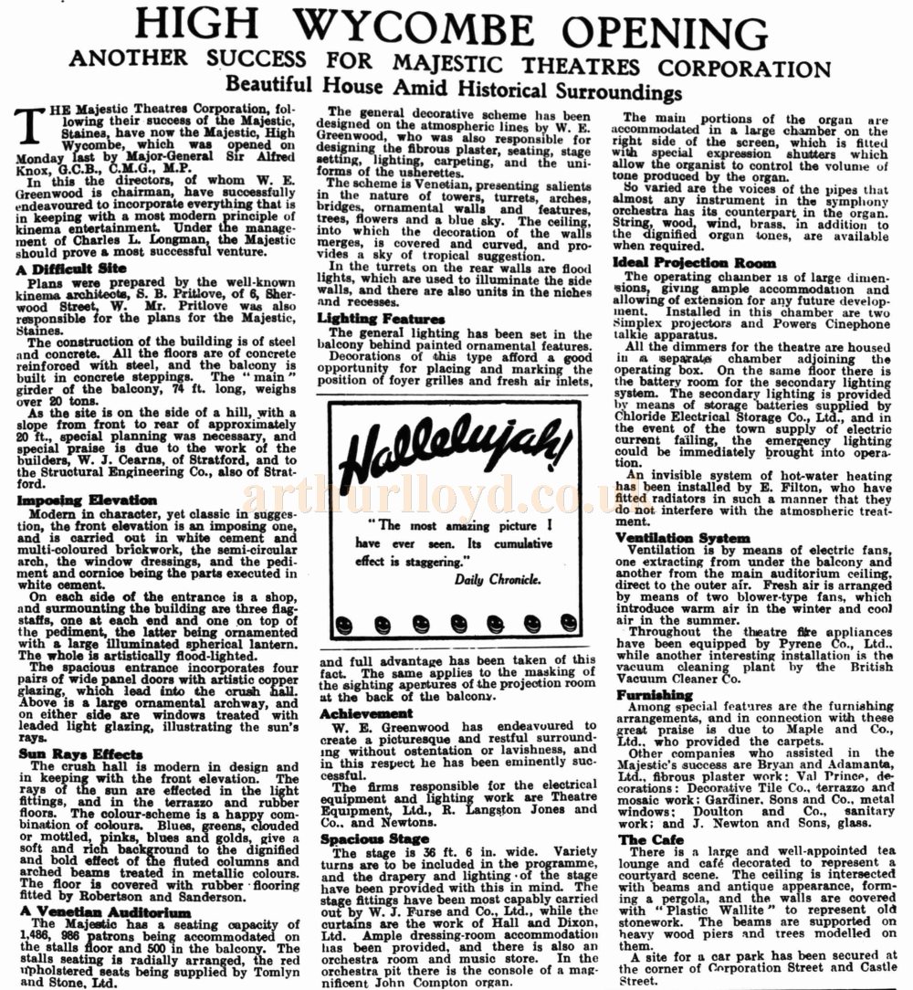 A Report on the Majestic Theatre, High Wycombe - From the Kinematograph Weekly, 30th of January 1930.