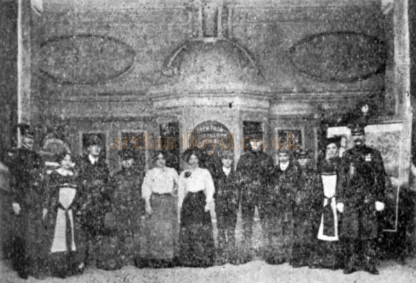 The Staff of the Electric Pavilion, Holloway Road when it first opened in 1910 - From The Bioscope, 18th of August 1910.