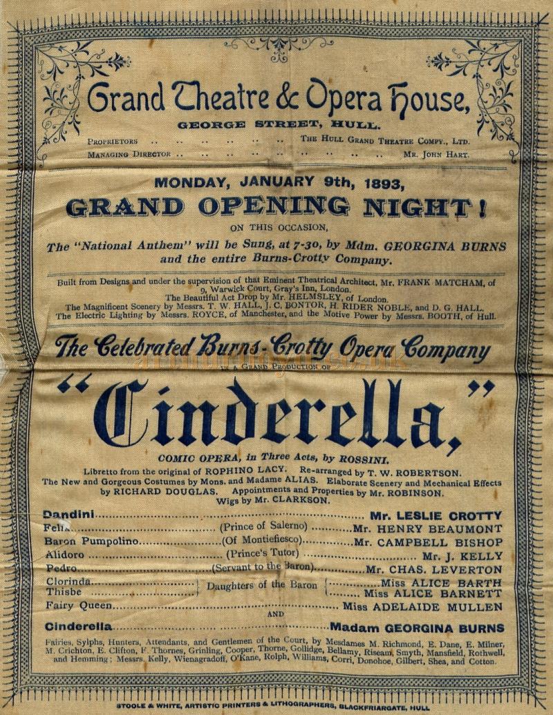 The Programme, printed on silk, for the Grand Opening of the Grand Theatre and Opera House on January the 9th, 1893  