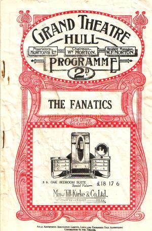 Programme for 'The Fanatics' at the Grand Theatre, Hull 8th August 1927