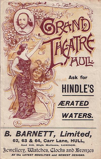 A Programme for 'The Gay Lord Quex' at the Grand Theatre, Hull in March 1901.