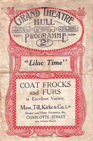 Programme for 'Lilac Time' at the Grand Theatre, Hull 10th November 1924