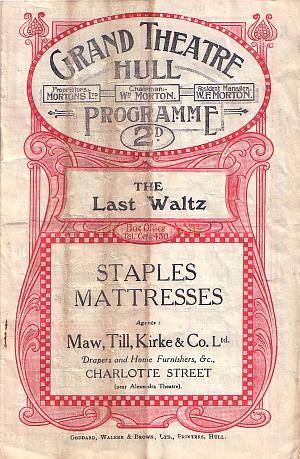 Programme for 'The Last Waltz' at the Grand Theatre, Hull 20th October 1924