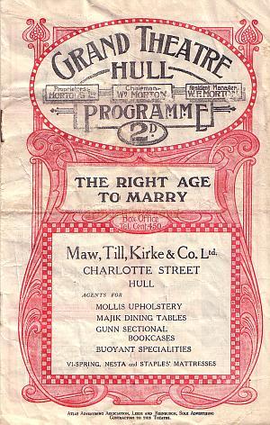 Programme for 'The Right Age To Marry' at the Grand Theatre, Hull 10th May 1926