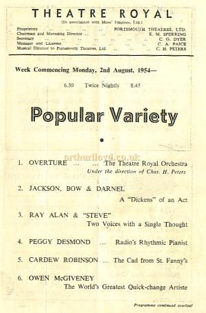  'Popular Variety' at the Theatre Royal, Portsmouth - Courtesy Alan Chudley.