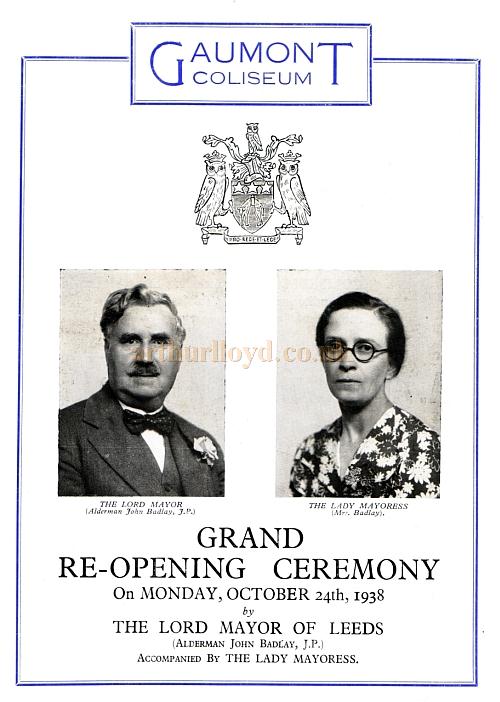 The reopening programme for the Leeds Coliseum / Gaumont Cinema in 1938