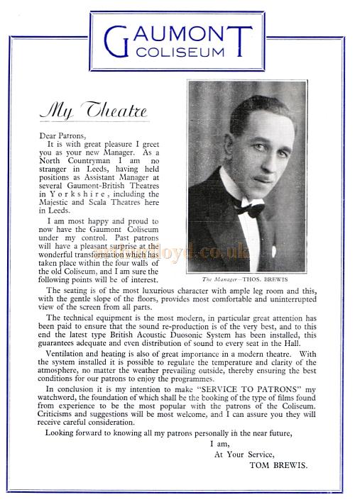 The reopening programme for the Leeds Coliseum / Gaumont Cinema in 1938