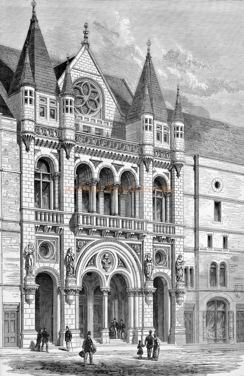 The Exterior of George Corson's Leeds Theatre and Opera House as it first opened in 1878 - From The Builder, November 16th, 1878.