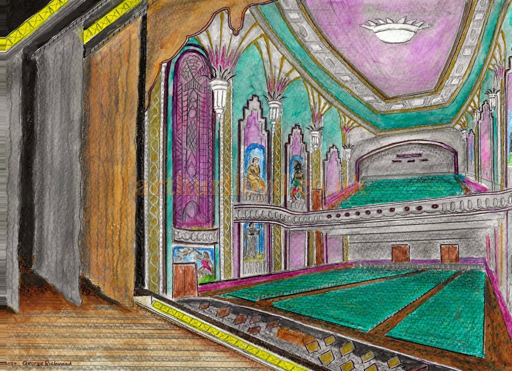 A Painting by George Richmond depicting the Auditorium from the Stage of the Paramount Theatre, Leeds of 1932 - - Click for an Index to all of George Richmond's Paintings on this site. 