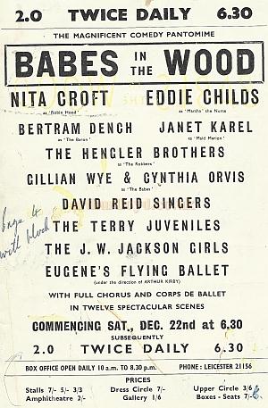 A programme for 'Babes in the Wood' at the Opera House, Leicester in 1951 - Courtesy David Garratt.