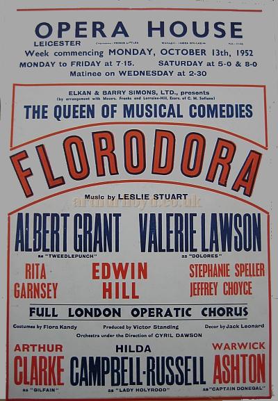 A poster for 'Floradora' at the Opera House, Leicester in October 1952 - Courtesy David Garratt.