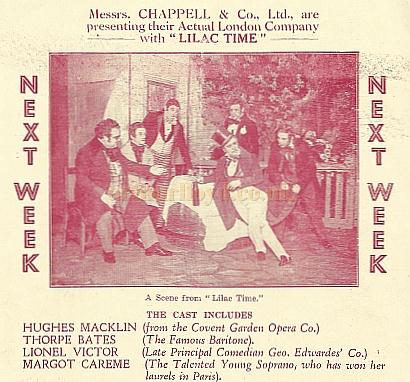 An advertisement for 'Lilac Time' at the Royal Opera House, Leicester for November 1931 - Courtesy David Garratt.