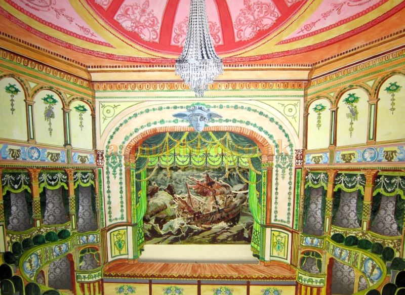 A Photograph of a Model Theatre Representation of the auditorium and stage of the Royal Opera House, Leicester created by David Garratt.