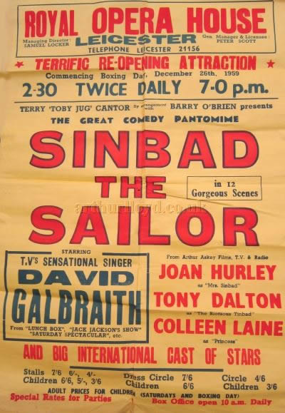 A Poster for 'Sinbad the Sailor' at the Royal Opera House, Leicester in 1959 - Courtesy David Garratt.