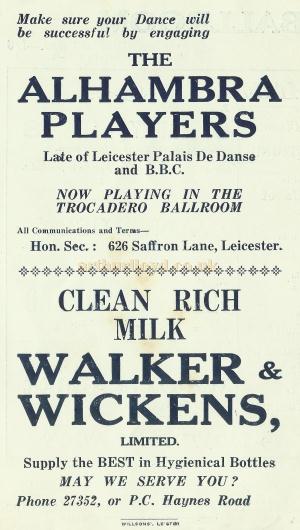 Back of a programme for a 'Full Variety Programme' at the Leicester Trocadero for Monday the 7th of May 1934 - Courtesy David Garratt. 