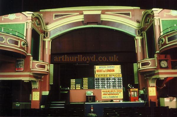 The Stage and auditorium boxes of the Garston Empire, Liverpool whilst being run by Empire Bingo in 1981 - Courtesy Ted Bottle.