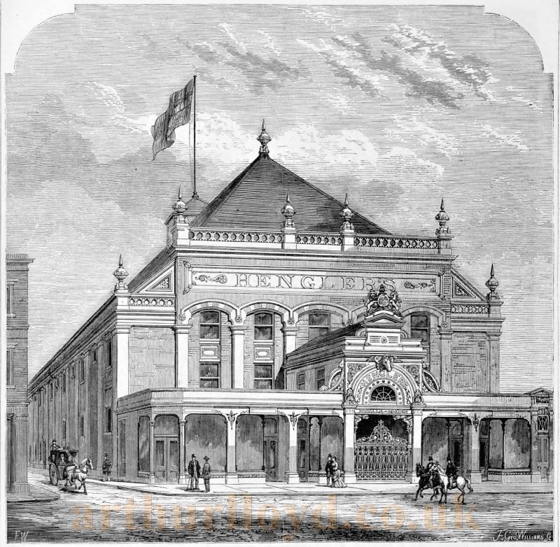 An engraving showing Hengler's New Cirque, West Derby Road, Liverpool - From The Builder, December 2nd 1876.