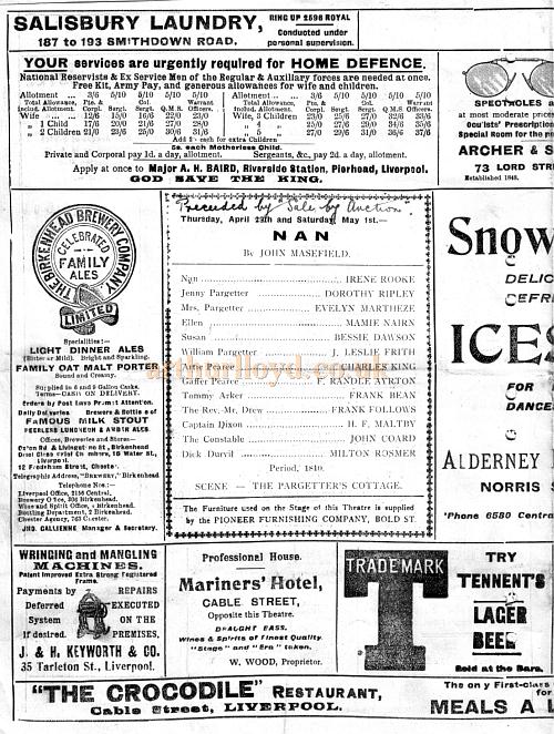 A Programme for the week of April 26th 1915 at Kelly's Theatre, Liverpool - Courtesy Roy Cross