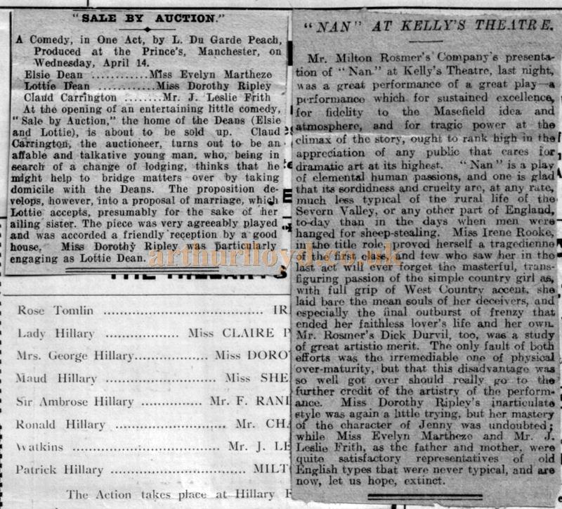 A Programme for the week of April 26th 1915 at Kelly's Theatre, Liverpool - Courtesy Roy Cross