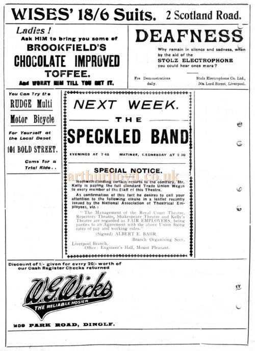 A Programme for 'Sale by Auction' and 'Nan' for the week of April 26th 1915 at Kelly's Theatre, Liverpool - Courtesy Roy Cross
