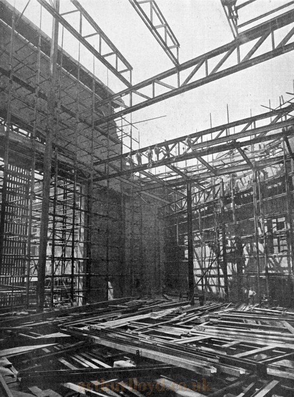 The London Coliseum: The Stage, looking towards the Scenery Dock and Auditorium. Drew-Bear, Perks & Co., Ltd. Construction Engineers - From The Builders' Journal and Architectural Record 26th October 1904. 