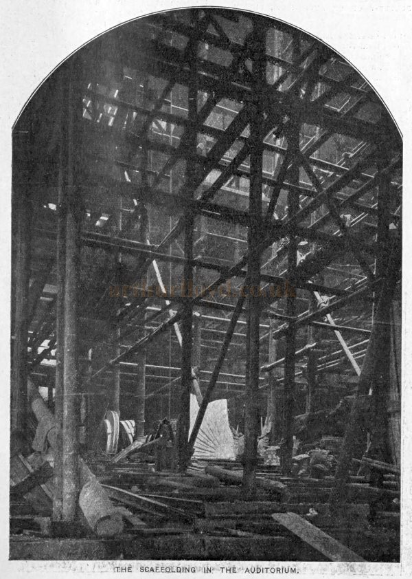 The Scaffolding in the Auditorium of the London Coliseum erected for F. De Jong & Co. Plasterwork to be fitted - From the Builders' Journal and Architectural Record of the 9th of November 1904.