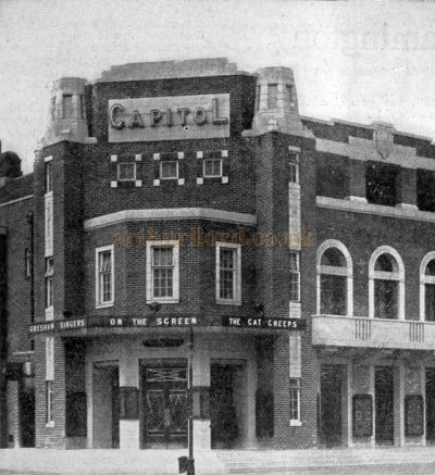 The Main Entrance to the Capitol Theatre, Didsbury when it first opened in 1931 - From a Chloride Storage Batteries Advertisement in The Bioscope, 16th of September 1931.