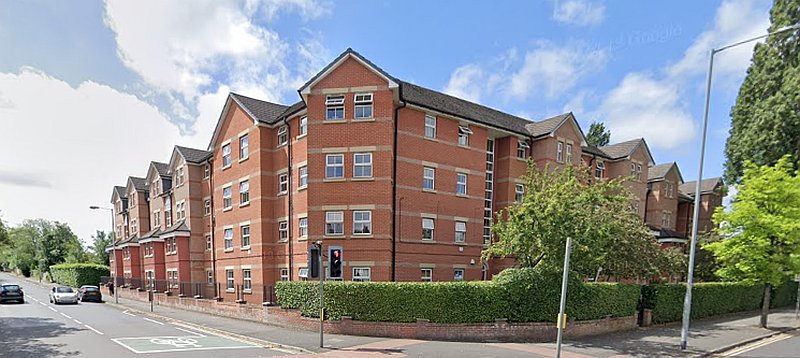 A Google StreetView Image showing Capitol Court in June 2019 which stands on the site of the former Capitol theatre, Didsbury - Click to Interact.