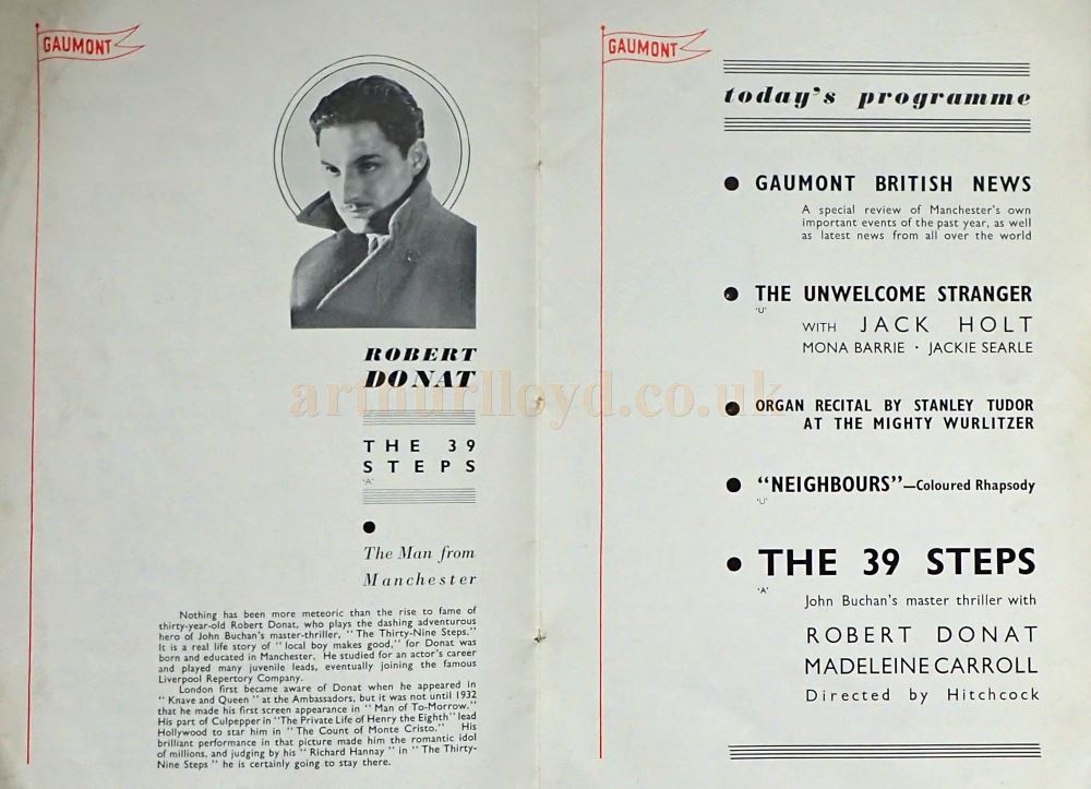 'Today's Programme' from the Souvenir Programme celebrating the opening of the Gaumont Theatre in October 1935 - Courtesy Alan Walker whose Mother's Cousin was Stanley Tudor, the organist for the opening of the Gaumont Theatre.