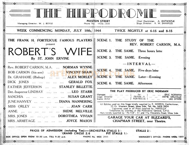 A Programme for the Hulme Hippodrome in the 1940s - Courtesy Brian Smith.