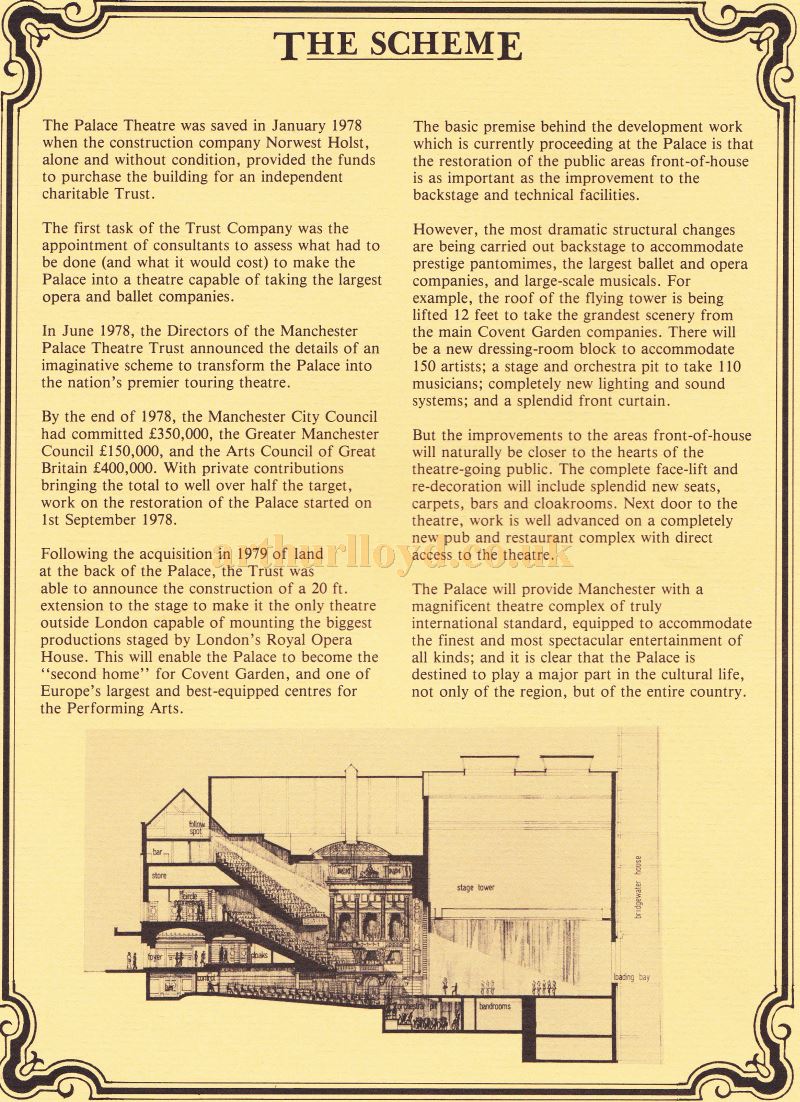 A page from the reopening brochure for the Palace Theatre, Manchester in March 1981.