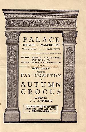Programme for 'Autumn Crocus' at the Palace Theatre, Manchester.