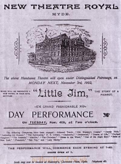 A copy of the 'Little Jim' programme cover for the opening of the Theatre Royal, Hyde on November 3rd 1902 - Courtesy Roy Cross.