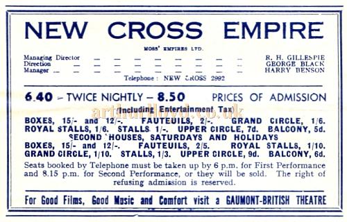 Ticket prices from a Variety programme for the New Cross Empire in February 1935 - Courtesy Roy Cross.
