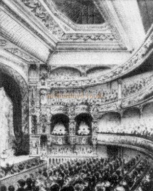 The Auditorium of the New Cross Empire as it looked when it first opened in 1899 - From a poster advertising the opening night.
