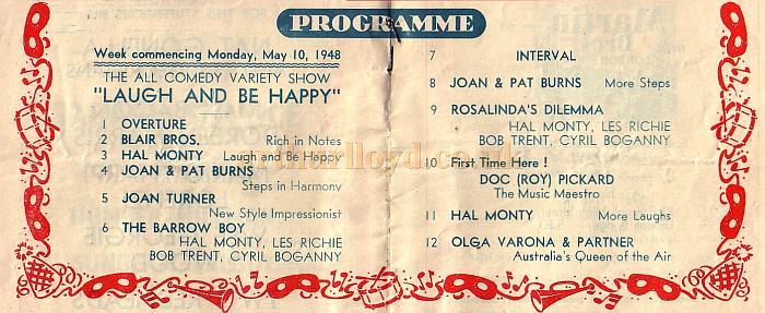 Programme Detail for 'The All Comedy Variety Show, Laugh and be Happy' at the New Cross Empire in May 1948.