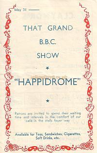 Detail from a 1948 Variety Programme advertising the forthcoming BBC 'Happidrome' Radio show to be performed at the New Cross Empire.