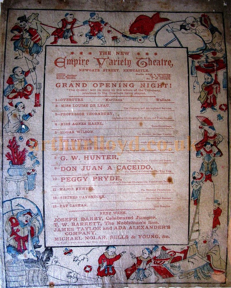 A Programme for the Grand Opening Night of the Empire Variety Theatre, Newcastle on Monday the 1st of December 1890 - Courtesy Byrnice Reeds. 