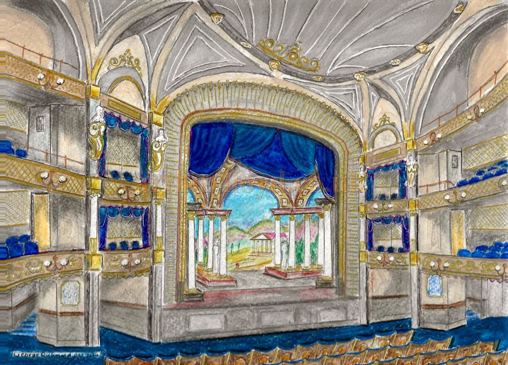 A Painting by George Richmond depicting the Tyne Theatre, Newcastle of 1867. Click for an Index to all of George Richmond's Paintings on this site.