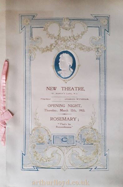 The Opening Programme for 'Rosemary' at the New Theatre on March 12th 1903 - Courtesy Dave Blake.