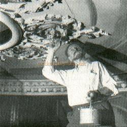 The late Osborne Robinson, repainting the Royal Theatre's ceiling circa 1960 - From a publicity handout of the then Northampton Repertory Co. (Circa 1970) - Courtesy Alan Chudley.