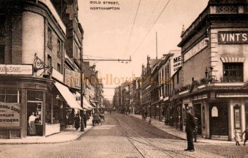 A Postcard depicting Gold Street and Vint's Palace, Northampton - Courtesy Paul Bland.